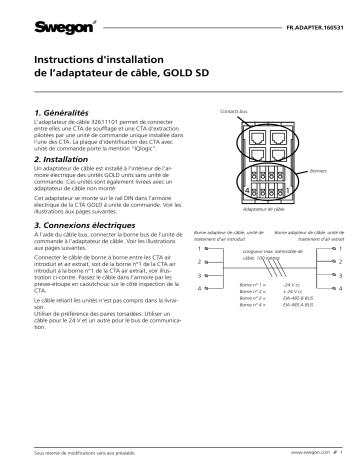 Swegon 32 611101 Adaptateur de câble Mode d'emploi | Fixfr