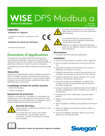 Swegon WISE DPS Modbus a Mode d'emploi | Fixfr