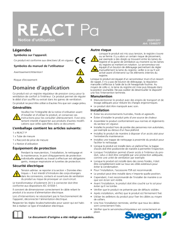 Swegon REACT Pa Mode d'emploi | Fixfr