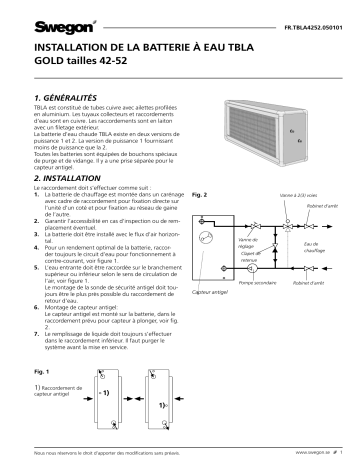 Swegon TBLA Air heater Mode d'emploi | Fixfr