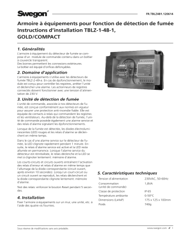 Swegon TBLZ-1-48-1 Armoire électrique pour détection de fumée Mode d'emploi | Fixfr