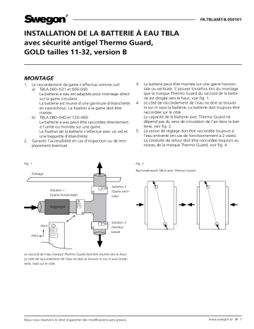 Swegon TBLA Air heater Mode d'emploi | Fixfr