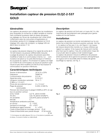 Swegon ELQZ-2-537 Pressure transmitter Mode d'emploi | Fixfr