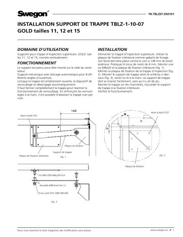 Swegon TBLZ-1-10-07 Cover holding device Mode d'emploi | Fixfr