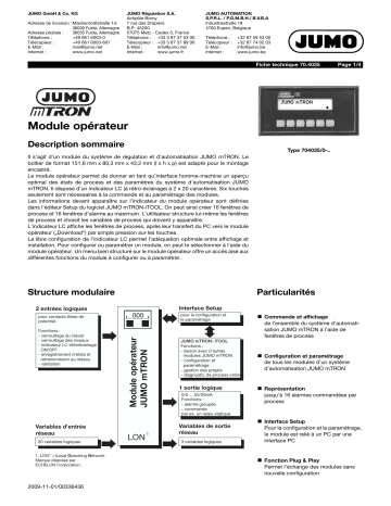 JUMO 704035 mTRON Operating unit Fiche technique | Fixfr