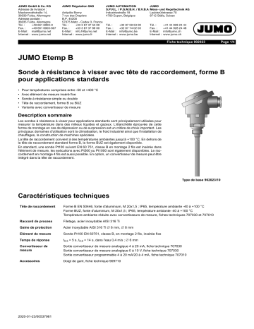 JUMO Etemp B Probe Fiche technique | Fixfr