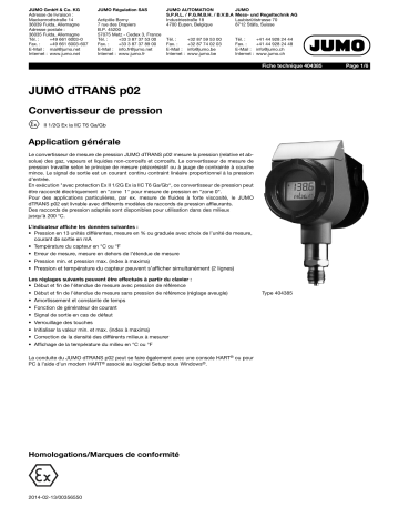 JUMO dTRANS p02 Pressure Transmitter Fiche technique | Fixfr