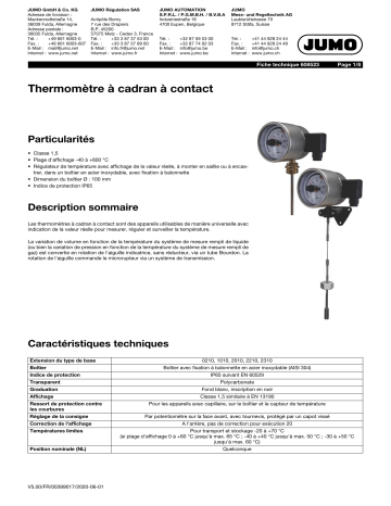 JUMO 60.8523 Contact dial thermometer Fiche technique | Fixfr