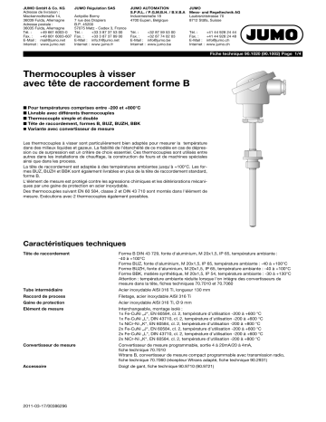 JUMO Screw-In Thermocouples Fiche technique | Fixfr