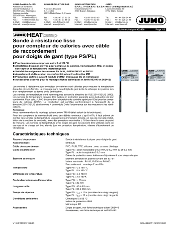 JUMO HEATtemp Probes for Heat Meter Fiche technique | Fixfr