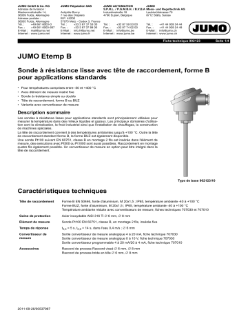 JUMO Etemp B Probe Fiche technique | Fixfr