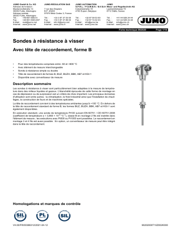 JUMO Screw-In RTD Probe Fiche technique | Fixfr