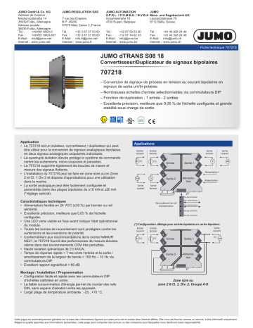 JUMO 707203/04/05/08/09/17/18/85/86 Signal and Isolating Converter Series 6 mm Fiche technique | Fixfr