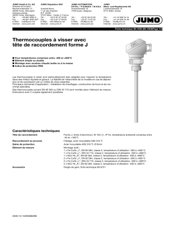 JUMO Screw-In Thermocouples Fiche technique | Fixfr