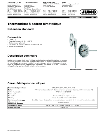 JUMO 608001 Dial Thermometer Fiche technique | Fixfr