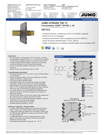 JUMO 707101/02/11/12/13/14/31/33/37 Temperature Transmitter Series 6 mm Fiche technique | Fixfr