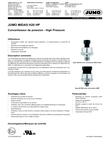 JUMO 401020 High Pressure Fiche technique | Fixfr