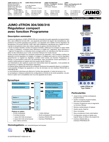 JUMO dTRON 304/308/316 Compact Controller Fiche technique | Fixfr