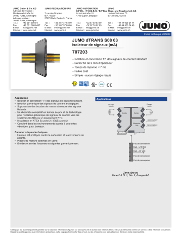 JUMO 707203/04/05/08/09/17/18/85/86 Signal and Isolating Converter Series 6 mm Fiche technique | Fixfr