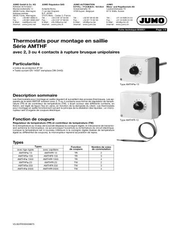 JUMO 603051 Surface-Mounted Thermostats, AMTHF Sery Fiche technique | Fixfr