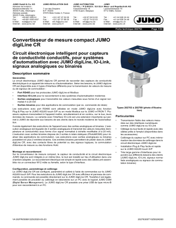 digiLine CR HT40 | digiLine CR HT60 | digiLine CR HT70 | digiLine CR HT10 | digiLine CR HT20 | digiLine CR HT30 | JUMO digiLine CR HT50 Head Transmitter Fiche technique | Fixfr