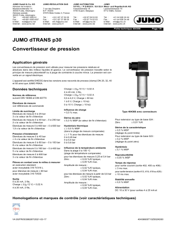 JUMO 404366 Pressure Transmitter Fiche technique | Fixfr