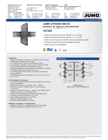 JUMO 707203/04/05/08/09/17/18/85/86 Signal and Isolating Converter Series 6 mm Fiche technique | Fixfr