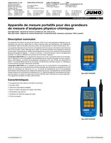 JUMO 202710 Portable, digital pH / Redox and conductivity measuring device Fiche technique | Fixfr