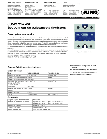 JUMO 709010 TYA 432 Thyristor Power Switch Fiche technique | Fixfr