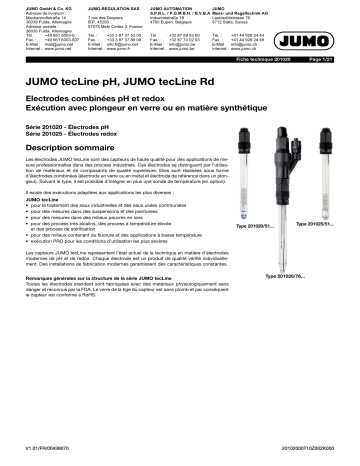 201020 | JUMO 201025 tecLine Redox single-rod electrode Fiche technique | Fixfr