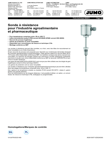 JUMO 902810 RTD Temperature Probe Fiche technique | Fixfr