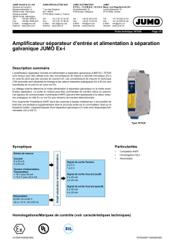 JUMO 707530 Ex-i Repeater Power Supply / Input Isolating Amplifier Fiche technique