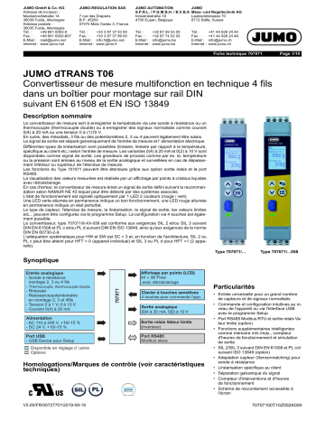 JUMO 707071 Multifunctional Four-Wire Transmitter Fiche technique | Fixfr