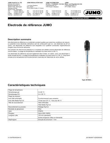 JUMO 201083 reference electrodes / diaphragm tube Fiche technique | Fixfr