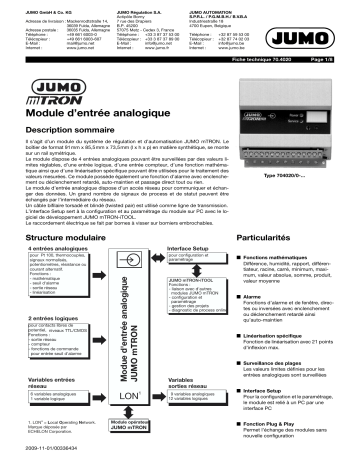 JUMO 704020 mTRON Analog input module Fiche technique | Fixfr