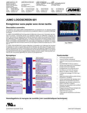 JUMO LOGOSCREEN 601 Paperless Recorder Fiche technique | Fixfr