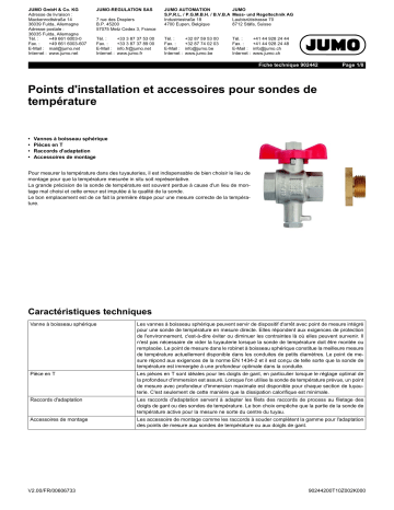 JUMO 902442 Installation Location and Accessory Fiche technique | Fixfr