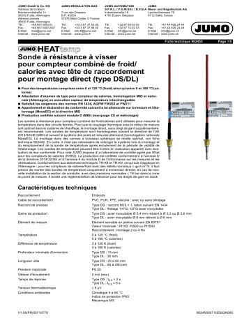 JUMO 902455 Screw-In RTD Temperature Probe Fiche technique | Fixfr