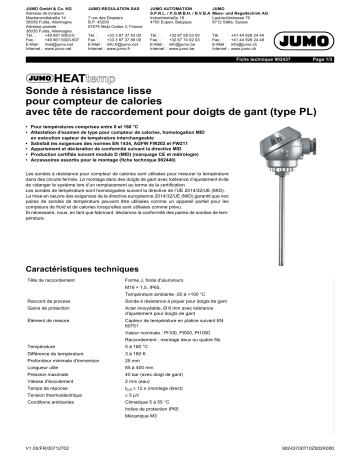 JUMO HEATtemp Probes for Heat Meter Fiche technique | Fixfr