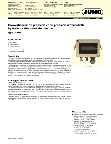 JUMO 402004 Multi-range pressure and differential pressure transmitter Fiche technique | Fixfr