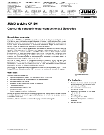 JUMO 202928 Conductive Two-Electrode Conductivity Sensor Fiche technique | Fixfr