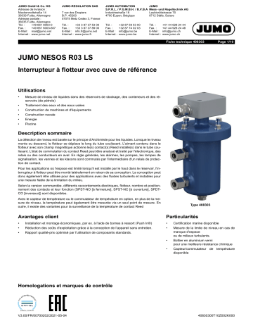 JUMO NESOS R03 LS Float Switch Fiche technique | Fixfr