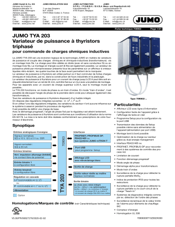 JUMO 709063 Three-Phase Thyristor Power Controller Fiche technique | Fixfr