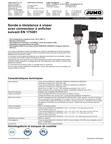 JUMO Screw-In RTD Probe Fiche technique | Fixfr