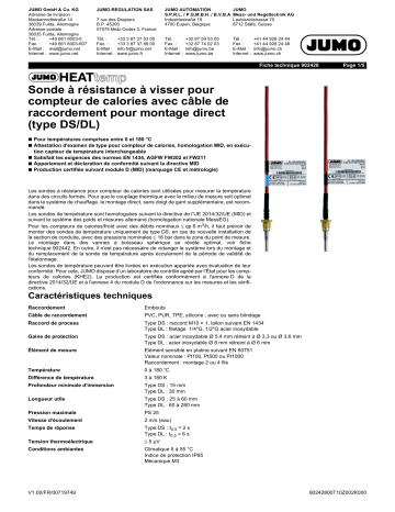 JUMO HEATtemp Probe for Heat Meter Fiche technique | Fixfr