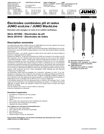 201010 | JUMO 201005 ecoLine and BlackLine pH Combination Electrode Fiche technique | Fixfr