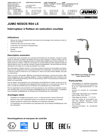 JUMO 408304 Float Switch Fiche technique | Fixfr