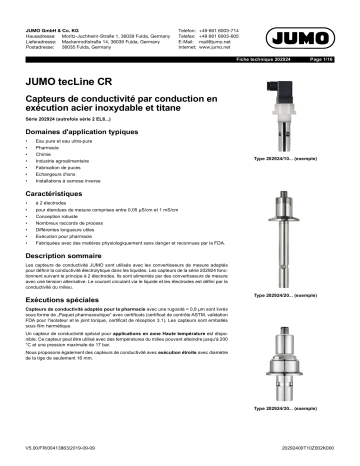 JUMO 202924 Conductive Two-Electrode Conductivity Sensor Fiche technique | Fixfr