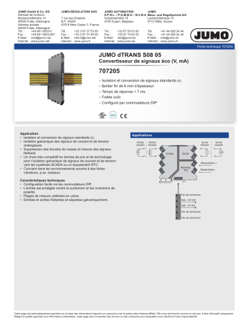 JUMO 707203/04/05/08/09/17/18/85/86 Signal and Isolating Converter Series 6 mm Fiche technique | Fixfr