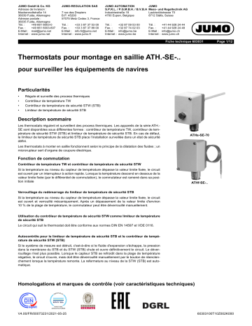 JUMO 603031 Surface-Mounted Thermostats, ATH.-SE Sery Fiche technique | Fixfr